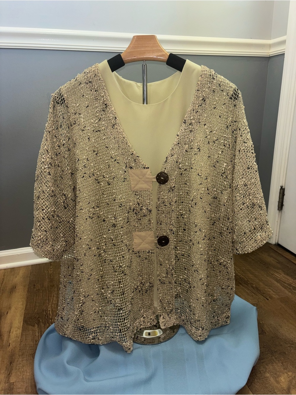 Beige Textured Knit Short-Sleeve Top